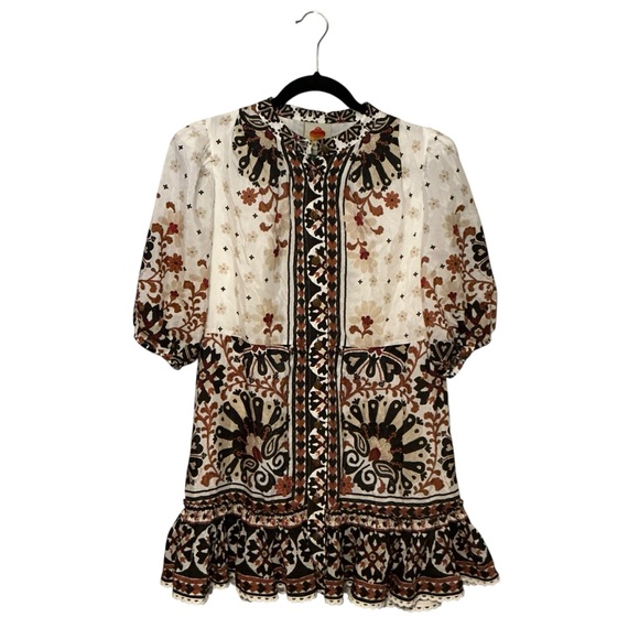 FARM Rio Cream and Brown Patterned Mini Dress - Picture 1 of 6